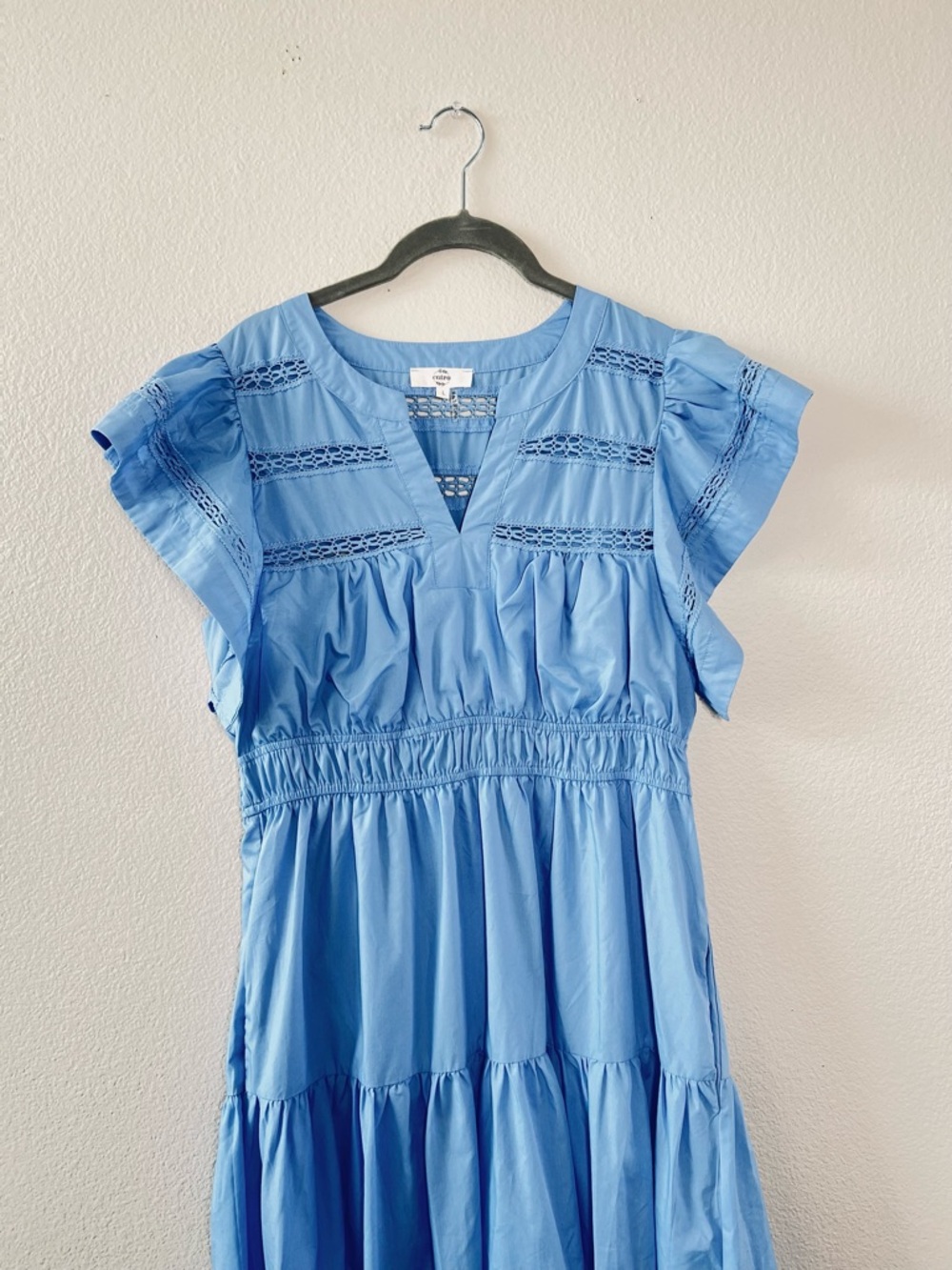 Entro Light Blue Maxi Dress with Crochet Details and Flutter Sleeves - Picture 2 of 10